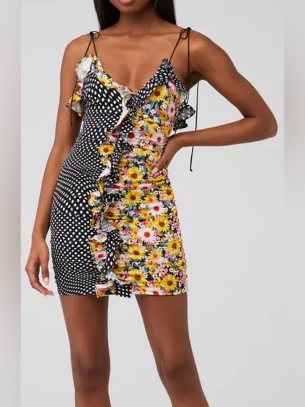 For Love and Lemons Women’s Mochi Shirred Mini Dress Polka Dot Floral Size XS